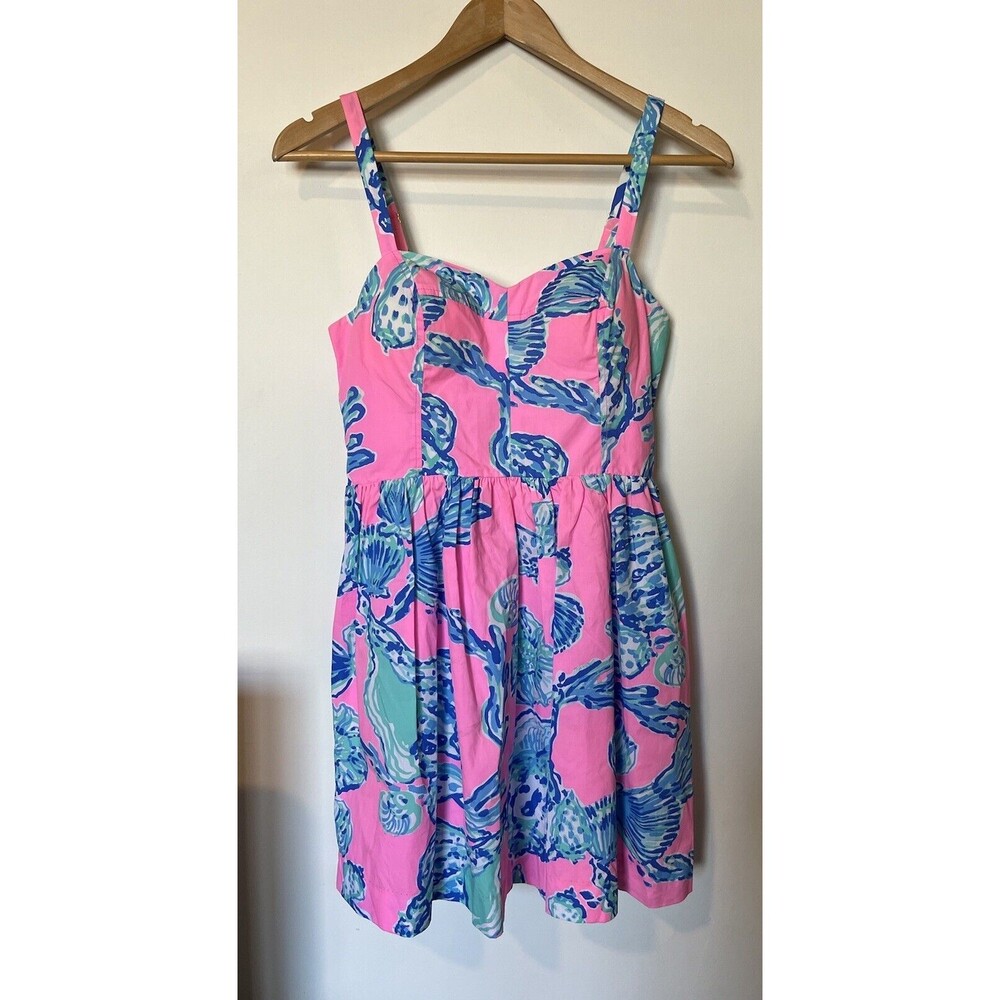 Lilly Pulitzer Pink Blue Shell Sleeveless Sweetheart Mini Dress Size 2